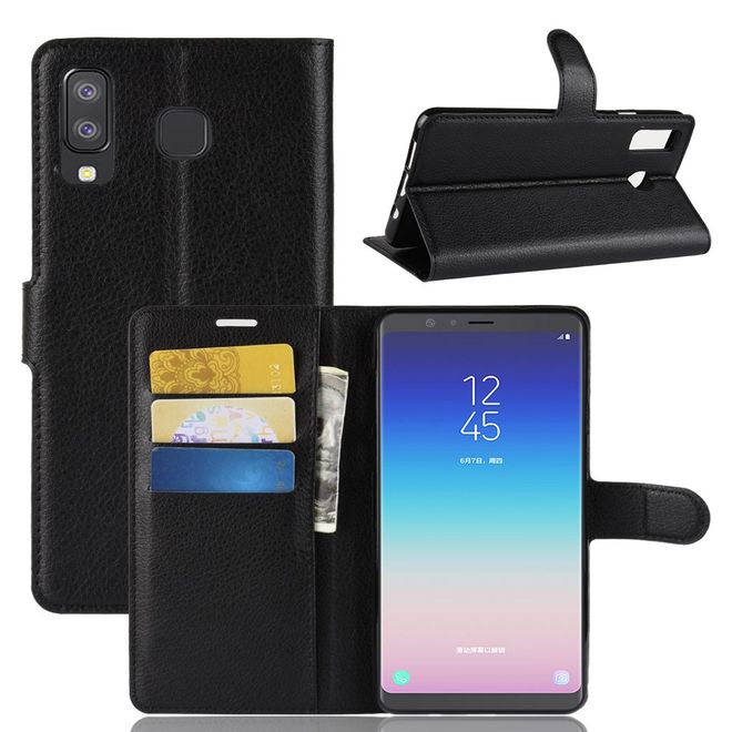 Samsung Galaxy A8 Star / A9 Star Handy Hülle - Litchi Leder Bookcover Series - schwarz