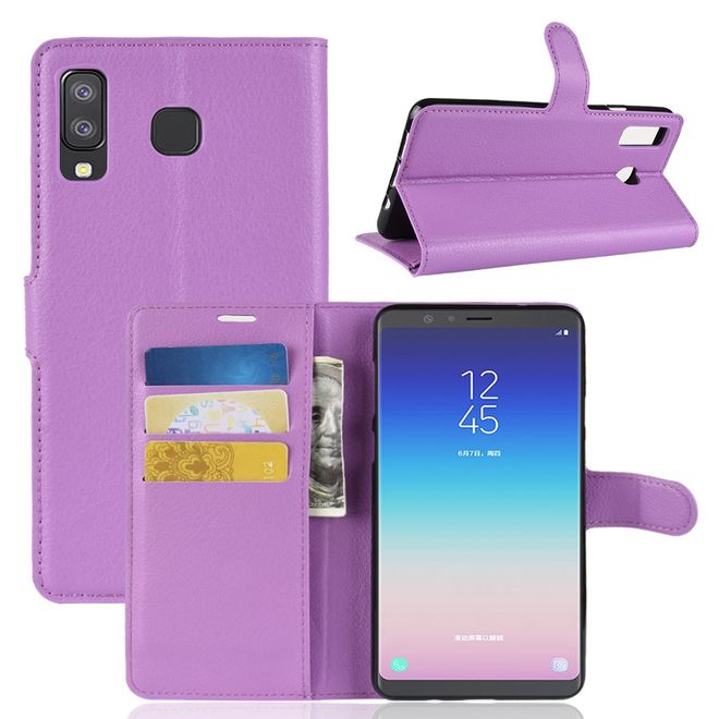 Samsung Galaxy A8 Star / A9 Star Handy Hülle - Litchi Leder Bookcover Series - purpur