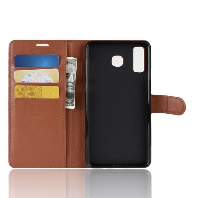 Samsung Galaxy A8 Star / A9 Star Handy Hülle - Litchi Leder Bookcover Series - braun