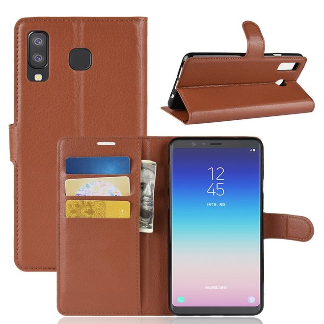 Samsung Galaxy A8 Star / A9 Star Handy Hülle - Litchi Leder Bookcover Series - braun