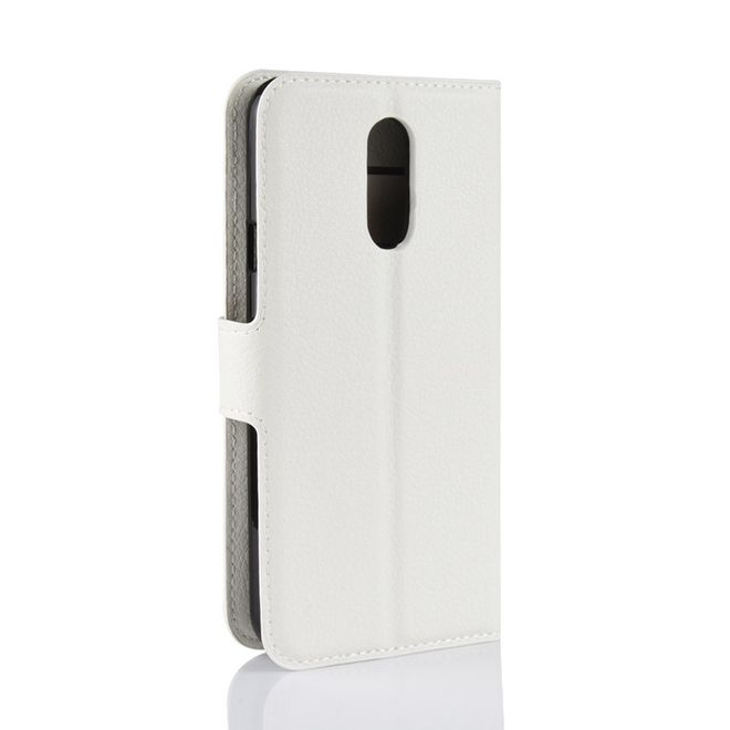 LG Q7 / Q7+ Handy Hülle - Litchi Leder Bookcover Series - weiss