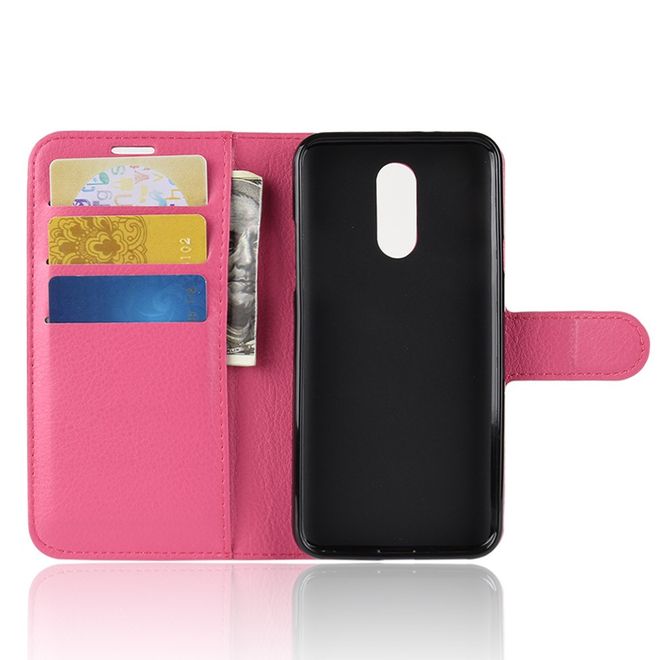 LG Q7 / Q7+ Handy Hülle - Litchi Leder Bookcover Series - rosa