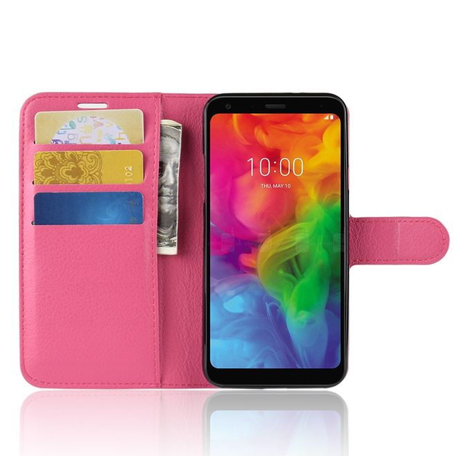 LG Q7 / Q7+ Handy Hülle - Litchi Leder Bookcover Series - rosa