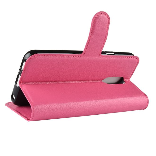 LG Q7 / Q7+ Handy Hülle - Litchi Leder Bookcover Series - rosa