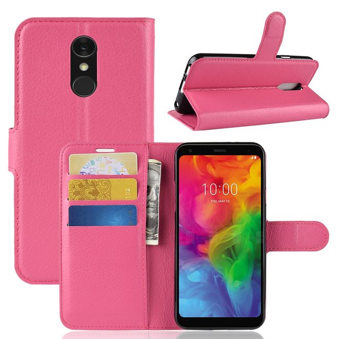 LG Q7 / Q7+ Handy Hülle - Litchi Leder Bookcover Series - rosa