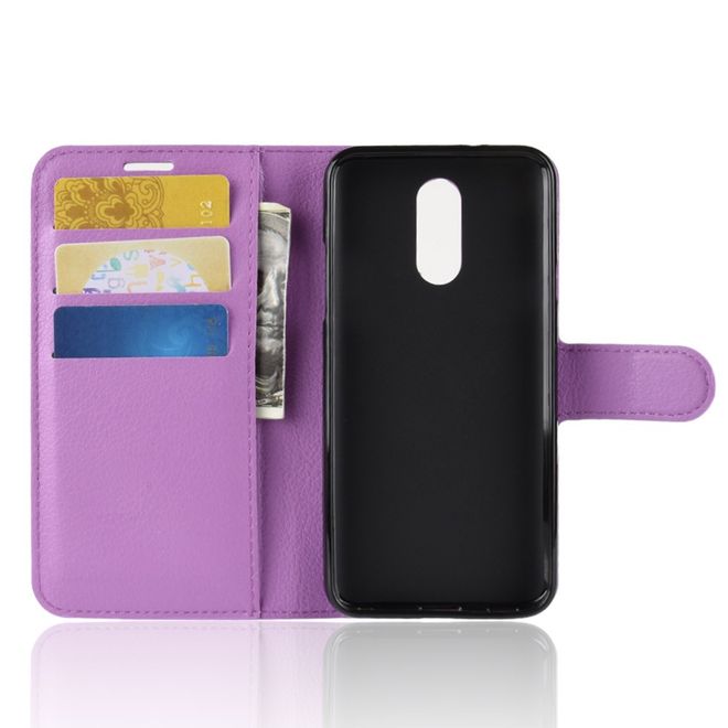 LG Q7 / Q7+ Handy Hülle - Litchi Leder Bookcover Series - purpur
