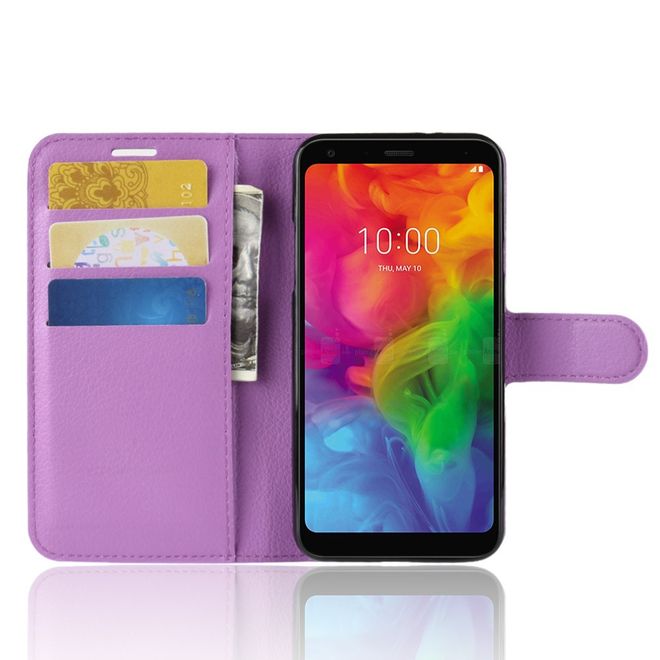 LG Q7 / Q7+ Handy Hülle - Litchi Leder Bookcover Series - purpur