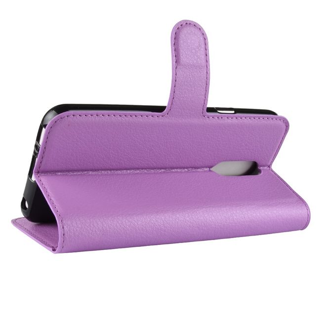 LG Q7 / Q7+ Handy Hülle - Litchi Leder Bookcover Series - purpur