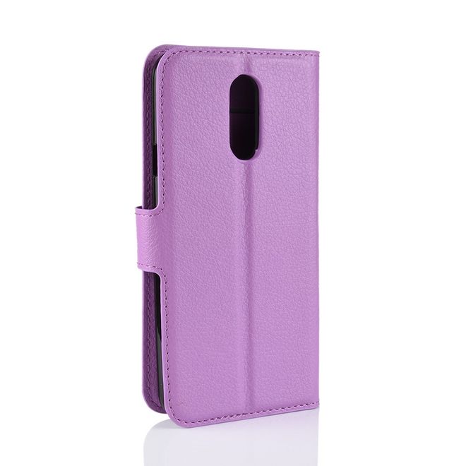 LG Q7 / Q7+ Handy Hülle - Litchi Leder Bookcover Series - purpur