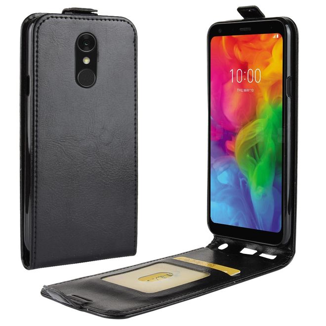 LG Q7 / Q7+ Handy Hülle - Crazy Horse Flip Leder Series Case - schwarz