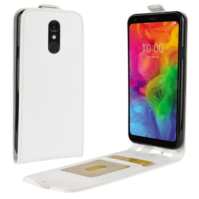 LG Q7 / Q7+ Handy Hülle - Crazy Horse Flip Leder Series Case - weiss