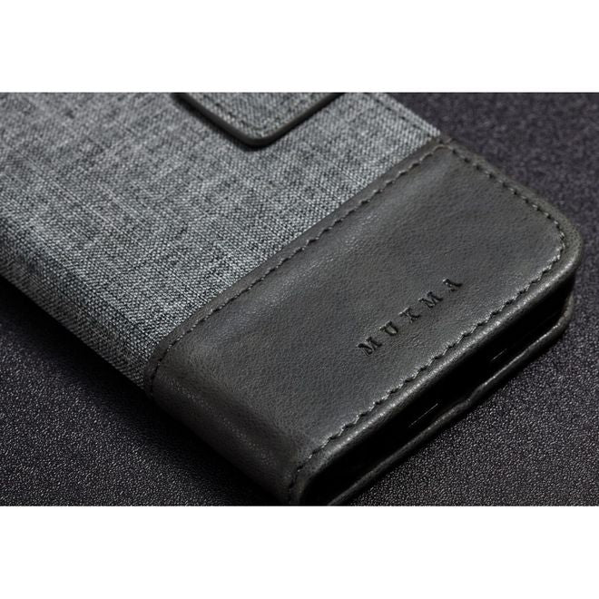 Muxma - Xiaomi Redmi Note 5 Pro Handy Hülle - zweifarbiges Bookcover - mit Standfunktion - grau