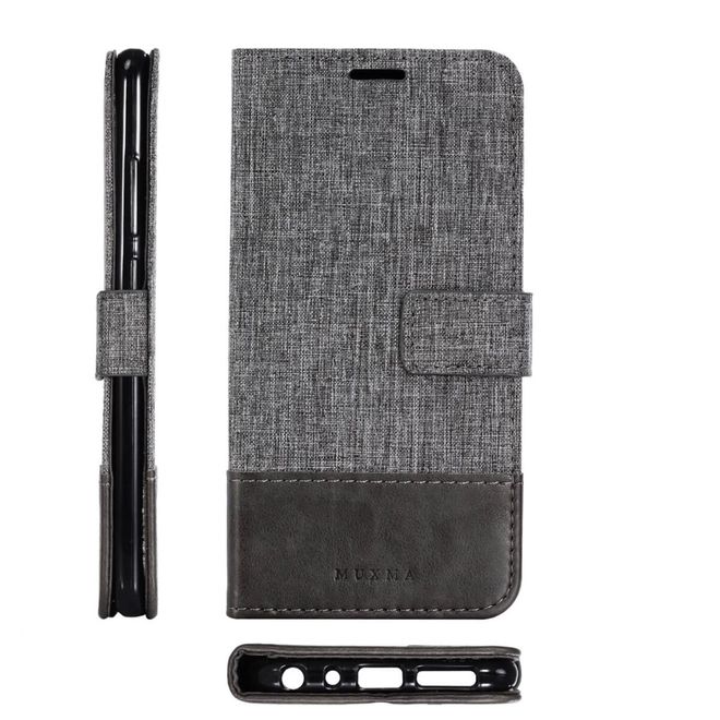 Muxma - Xiaomi Redmi Note 5 Pro Handy Hülle - zweifarbiges Bookcover - mit Standfunktion - grau