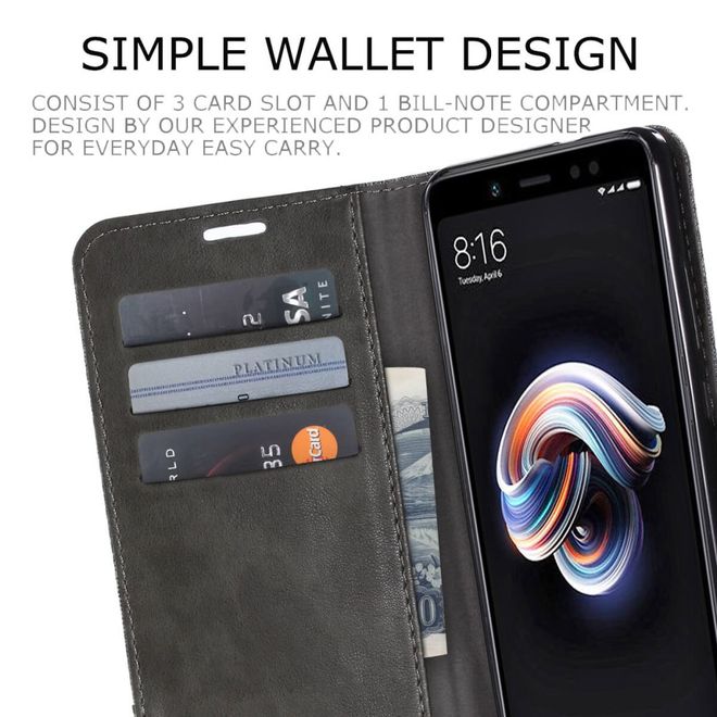 Muxma - Xiaomi Redmi Note 5 Pro Handy Hülle - zweifarbiges Bookcover - mit Standfunktion - grau