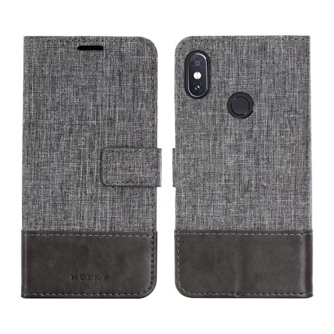 Muxma - Xiaomi Redmi Note 5 Pro Handy Hülle - zweifarbiges Bookcover - mit Standfunktion - grau
