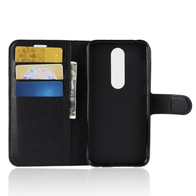 Nokia 6.1 Plus Handy Hülle - Litchi Leder Bookcover Series - schwarz