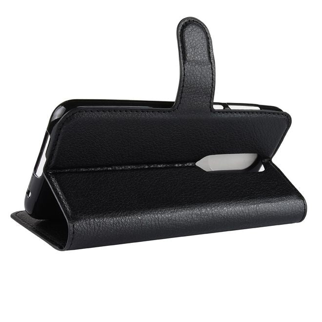 Nokia 6.1 Plus Handy Hülle - Litchi Leder Bookcover Series - schwarz