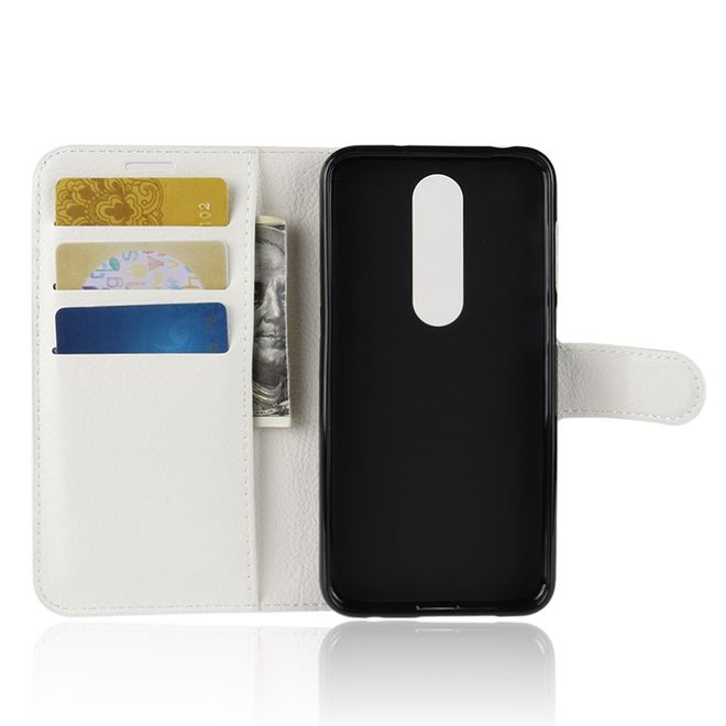 Nokia 6.1 Plus Handy Hülle - Litchi Leder Bookcover Series - weiss