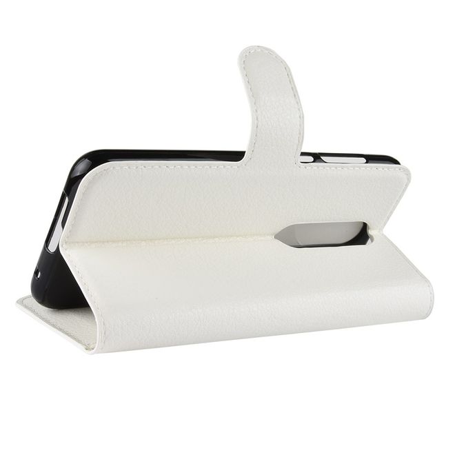 Nokia 6.1 Plus Handy Hülle - Litchi Leder Bookcover Series - weiss