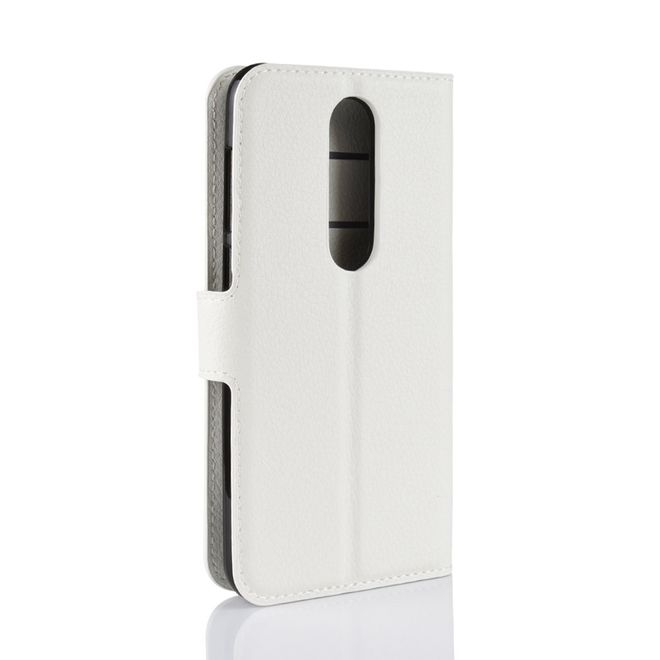 Nokia 6.1 Plus Handy Hülle - Litchi Leder Bookcover Series - weiss
