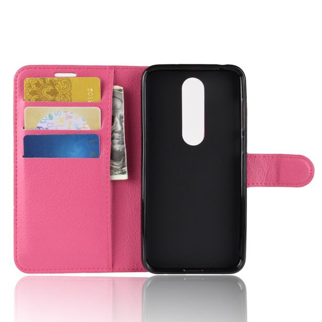 Nokia 6.1 Plus Handy Hülle - Litchi Leder Bookcover Series - rosa