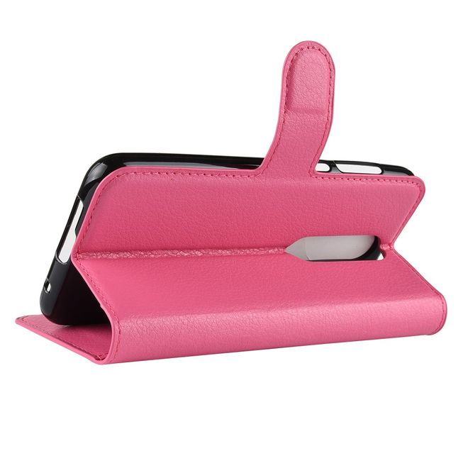 Nokia 6.1 Plus Handy Hülle - Litchi Leder Bookcover Series - rosa