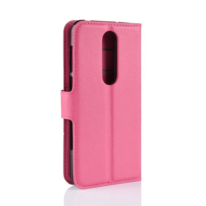 Nokia 6.1 Plus Handy Hülle - Litchi Leder Bookcover Series - rosa