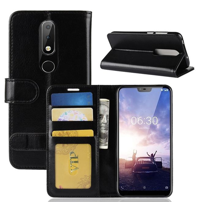 Nokia 6.1 Plus Handyhülle - Crazy Horse II Leder Series Case - schwarz