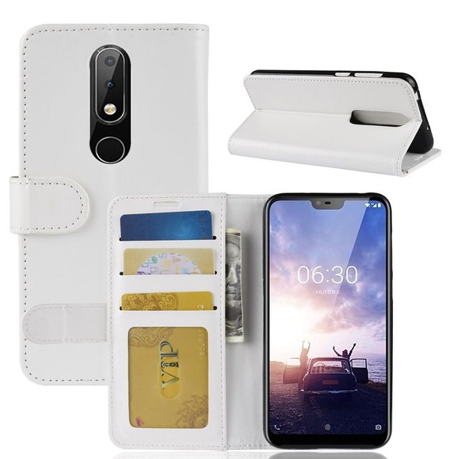 Nokia 6.1 Plus Handyhülle - Crazy Horse II Leder Series Case - weiss