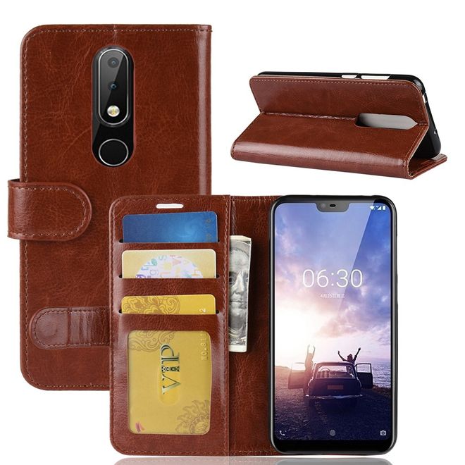 Nokia 6.1 Plus Handyhülle - Crazy Horse II Leder Series Case - braun