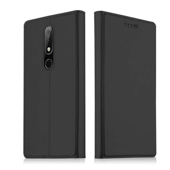 Nokia 6.1 Plus Handy Hülle - Classic Leder Bookcover Series - schwarz