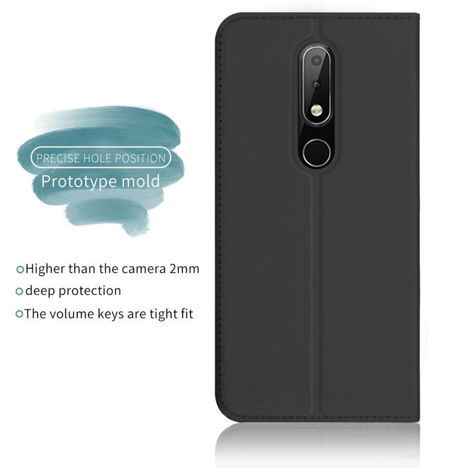 Nokia 6.1 Plus Handy Hülle - Classic Leder Bookcover Series - schwarz