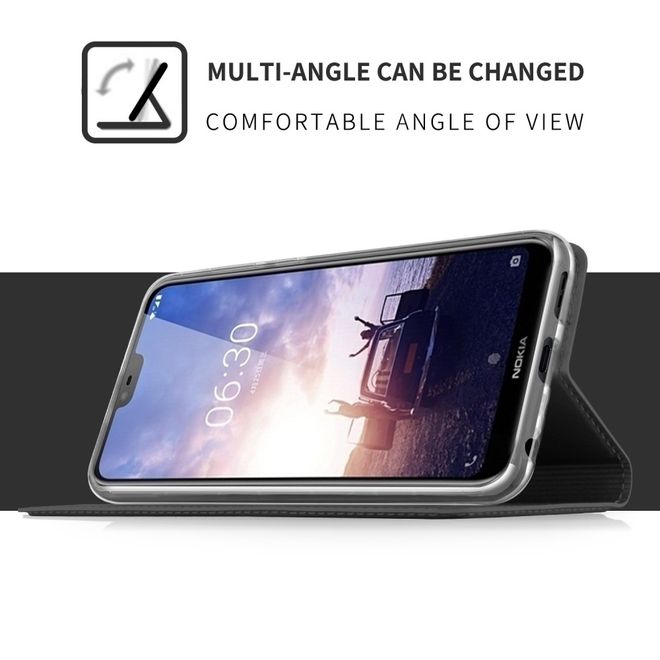 Nokia 6.1 Plus Handy Hülle - Classic Leder Bookcover Series - schwarz