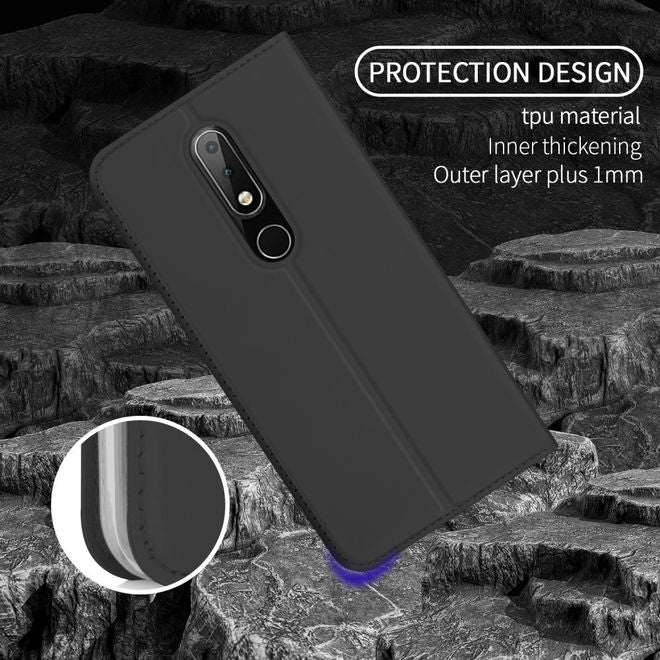Nokia 6.1 Plus Handy Hülle - Classic Leder Bookcover Series - schwarz