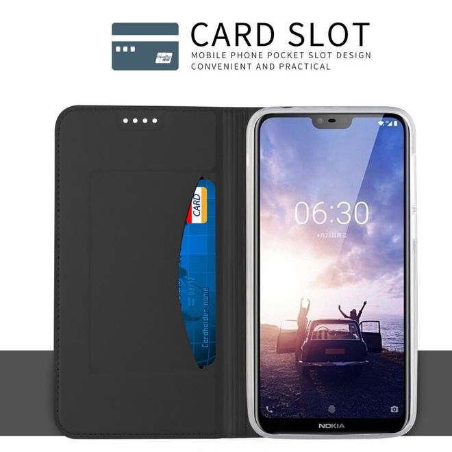 Nokia 6.1 Plus Handy Hülle - Classic Leder Bookcover Series - schwarz