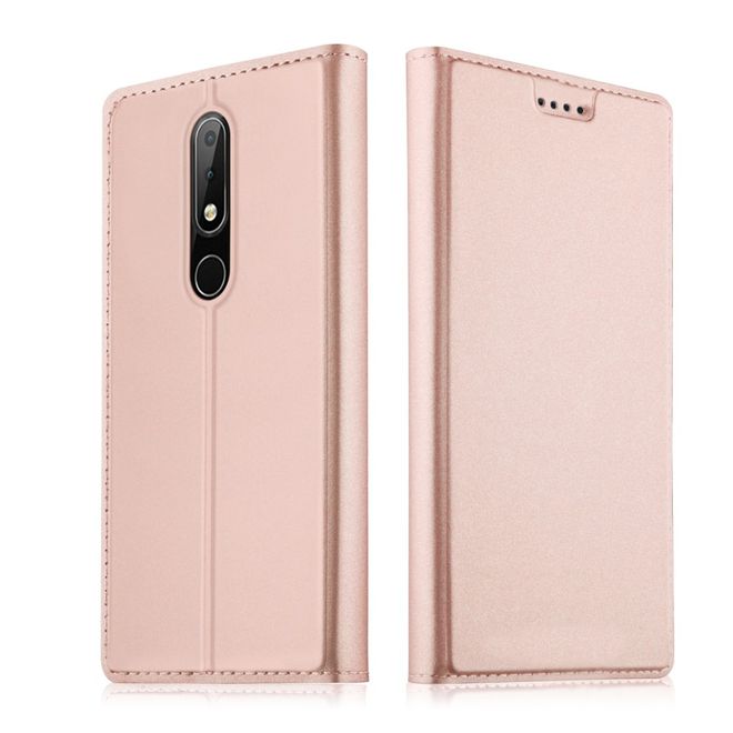 Nokia 6.1 Plus Handy Hülle - Classic Leder Bookcover Series - rosegold
