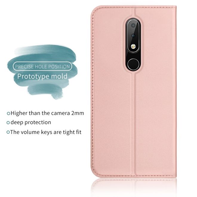 Nokia 6.1 Plus Handy Hülle - Classic Leder Bookcover Series - rosegold