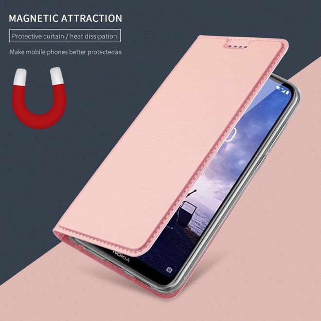 Nokia 6.1 Plus Handy Hülle - Classic Leder Bookcover Series - rosegold
