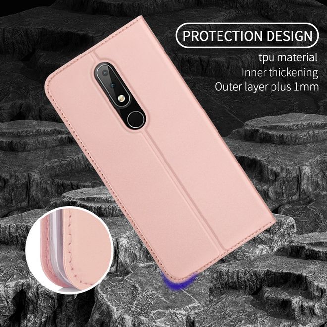Nokia 6.1 Plus Handy Hülle - Classic Leder Bookcover Series - rosegold