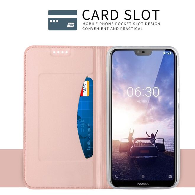 Nokia 6.1 Plus Handy Hülle - Classic Leder Bookcover Series - rosegold