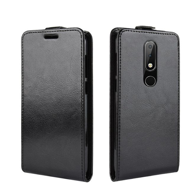 Nokia 6.1 Plus  Handy Hülle - Crazy Horse Flip Leder Series Case - schwarz