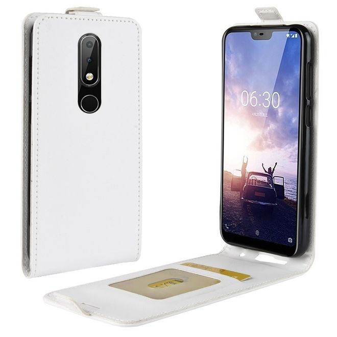 Nokia 6.1 Plus  Handy Hülle - Crazy Horse Flip Leder Series Case - weiss
