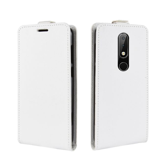 Nokia 6.1 Plus  Handy Hülle - Crazy Horse Flip Leder Series Case - weiss