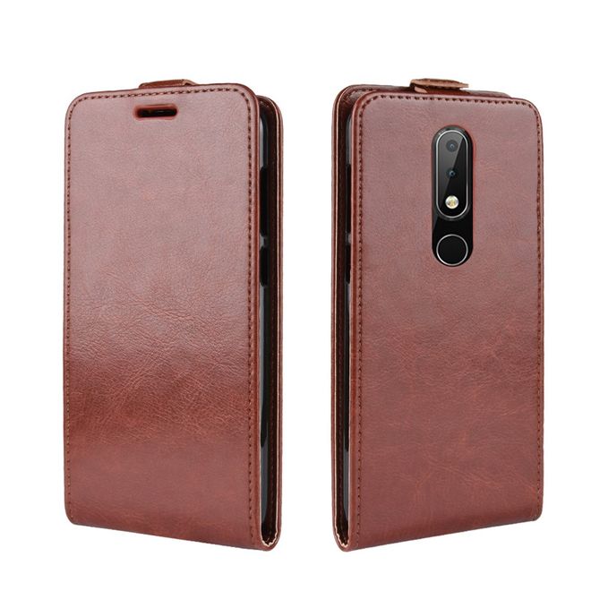 Nokia 6.1 Plus  Handy Hülle - Crazy Horse Flip Leder Series Case - braun