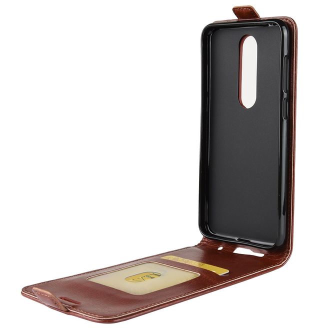 Nokia 6.1 Plus  Handy Hülle - Crazy Horse Flip Leder Series Case - braun