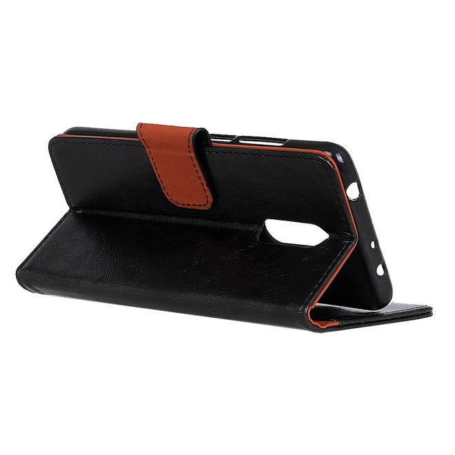 Nokia 6.1 Plus Handy Hülle - Classic Echtleder Bookcover Series - schwarz