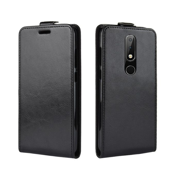 Nokia 5.1 Plus  Handy Hülle - Crazy Horse Flip Leder Series Case - schwarz