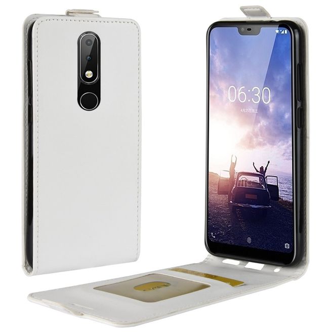 Nokia 5.1 Plus  Handy Hülle - Crazy Horse Flip Leder Series Case - weiss