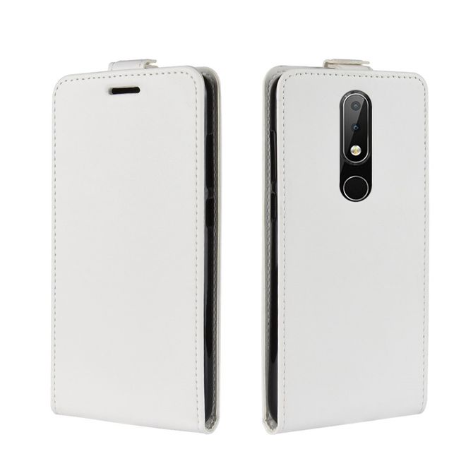 Nokia 5.1 Plus  Handy Hülle - Crazy Horse Flip Leder Series Case - weiss