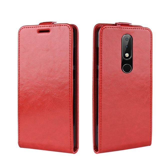 Nokia 5.1 Plus  Handy Hülle - Crazy Horse Flip Leder Series Case - rot